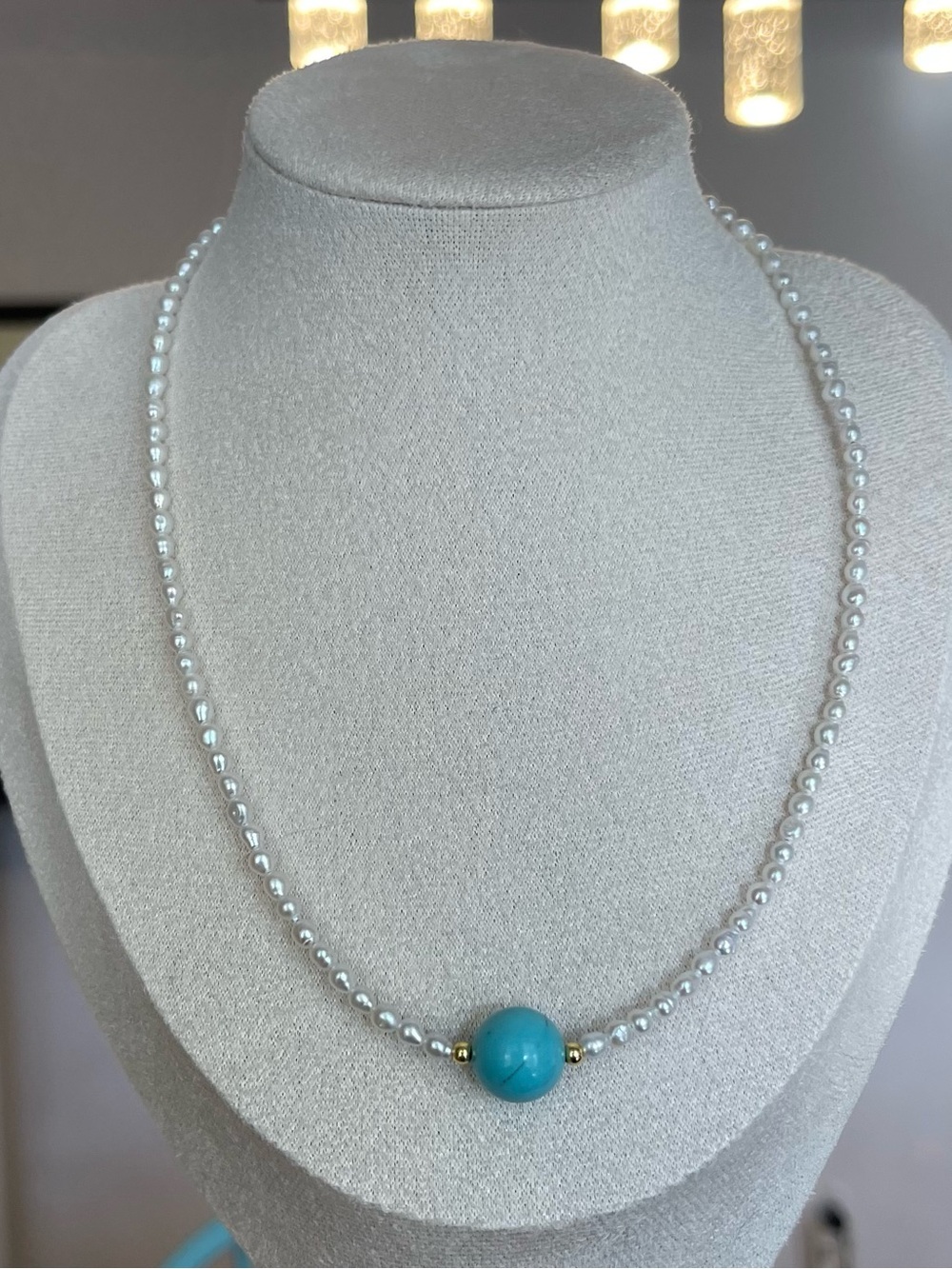 Turquoise Bead and Freshwater Pearl Necklace - Women Jewelry